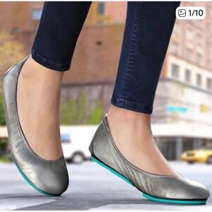 Tieks Metallic Pewter Leather‎ Ballet Flats Foldable Shoes Women's Size 8